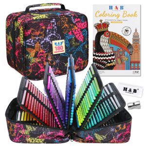 Conjunto 180 lápis de cor H & B com livro para colorir borracha e apontador minas óleo macias para desenho e pintura