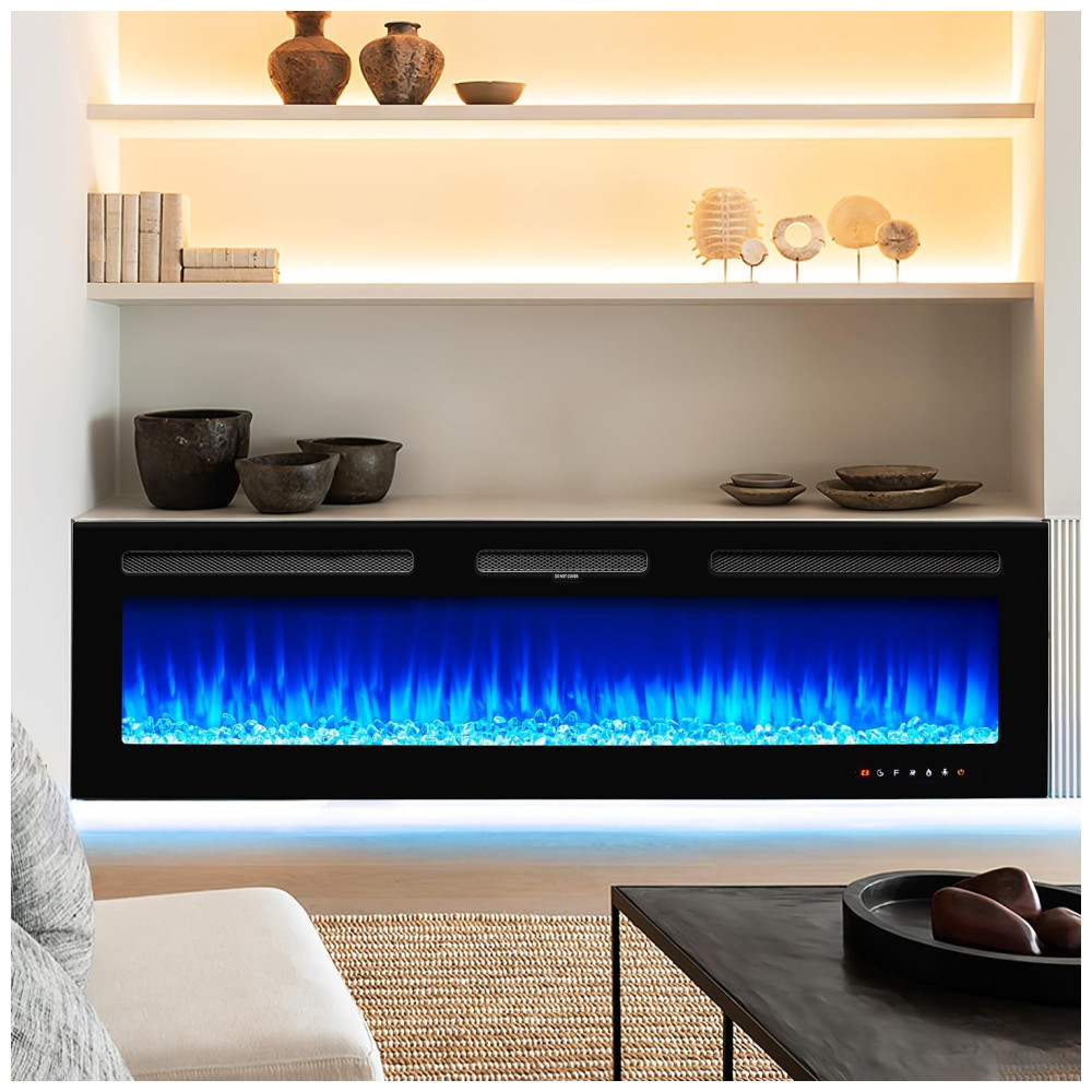 Lareira Elétrica oneinmil de 152 cm Embutida ou de Parede 750W/1500W 12 Cores de Chama Controle Remoto Troncos e Cristais Inclusos - Imagem 2