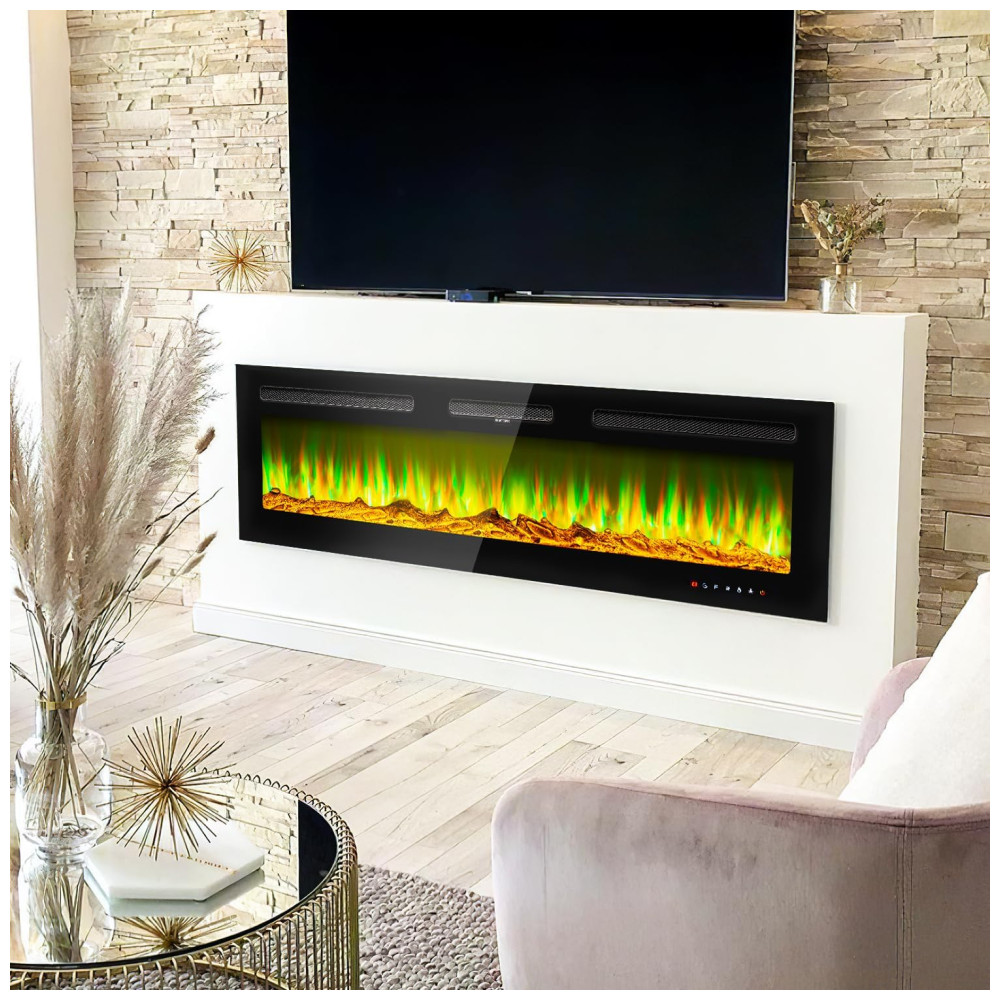 Lareira Elétrica oneinmil de 152 cm Embutida ou de Parede 750W/1500W 12 Cores de Chama Controle Remoto Troncos e Cristais Inclusos - Imagem 8