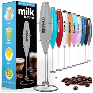 Espumador Elétrico de Leite em Aço Inoxidável a Bateria com Suporte POWERLIX Grey Prateado