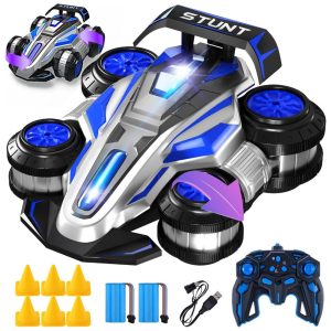 Carrinho de Controle Remoto 114 para Meninos - Carro de Acrobacias 360º 4WD com Luzes Música e Função de Rolo para Presente - AzulWJWMIRC