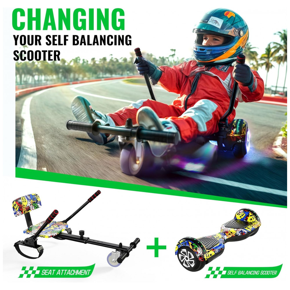 Hoverboard com Assento para Crianças e Adultos, 6,5 e 8,5 polegadas, Bluetooth com Luzes LED Coloridas - Kart Graffiti - Imagem 2