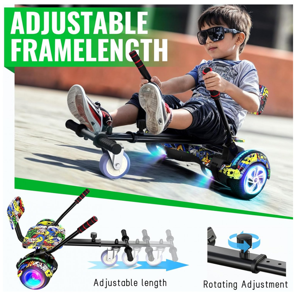 Hoverboard com Assento para Crianças e Adultos, 6,5 e 8,5 polegadas, Bluetooth com Luzes LED Coloridas - Kart Graffiti - Imagem 3