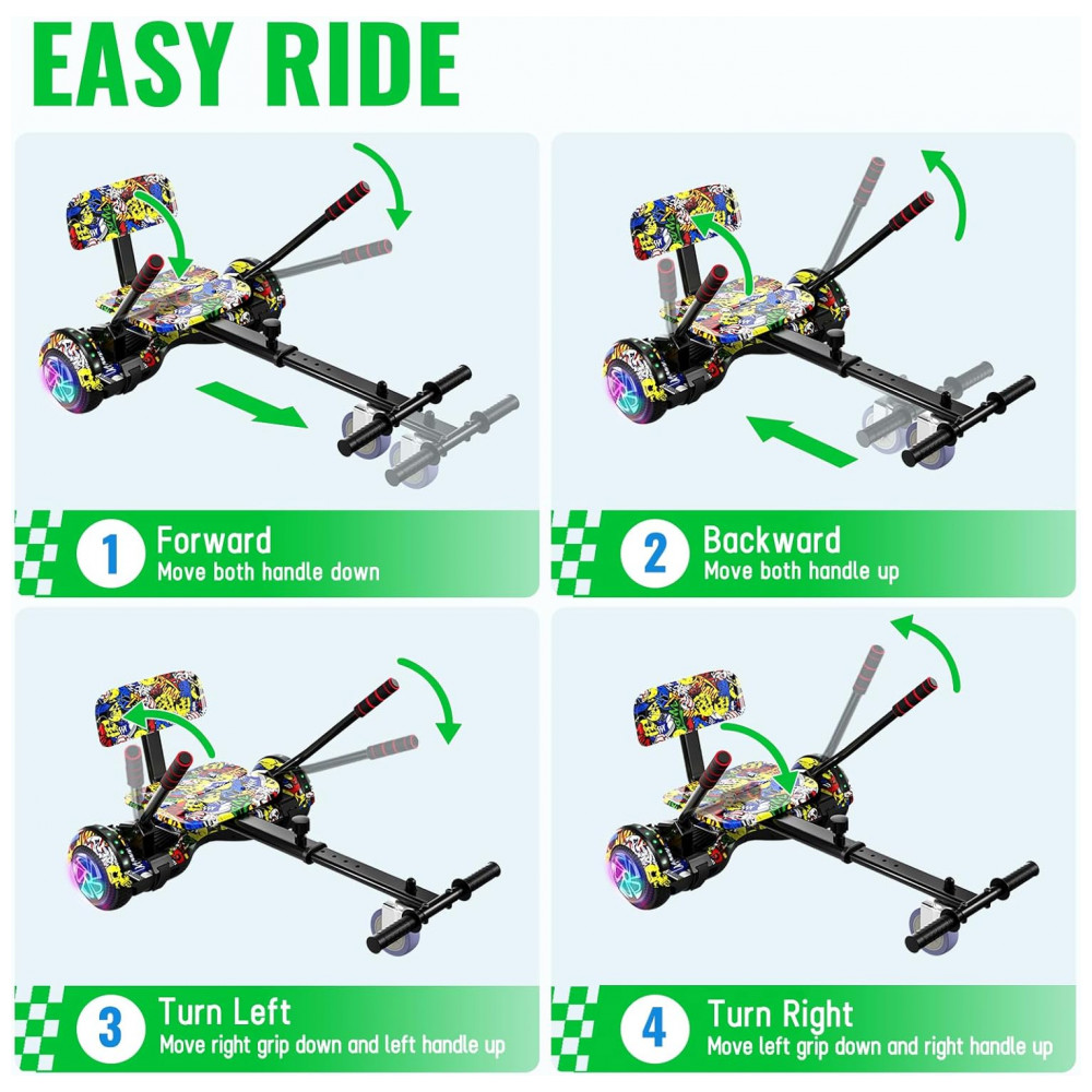 Hoverboard com Assento para Crianças e Adultos, 6,5 e 8,5 polegadas, Bluetooth com Luzes LED Coloridas - Kart Graffiti - Imagem 4