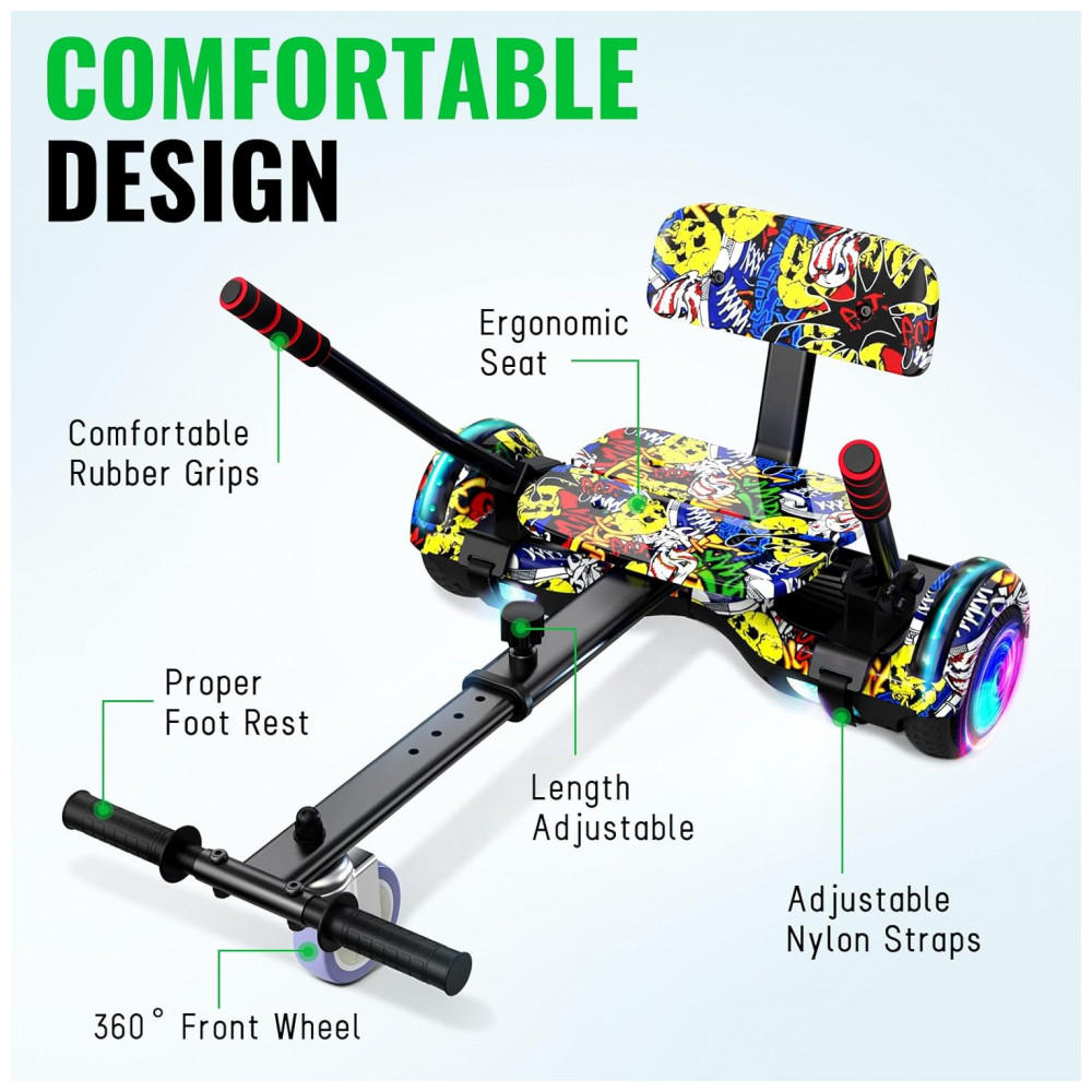 Hoverboard com Assento para Crianças e Adultos, 6,5 e 8,5 polegadas, Bluetooth com Luzes LED Coloridas - Kart Graffiti - Imagem 5