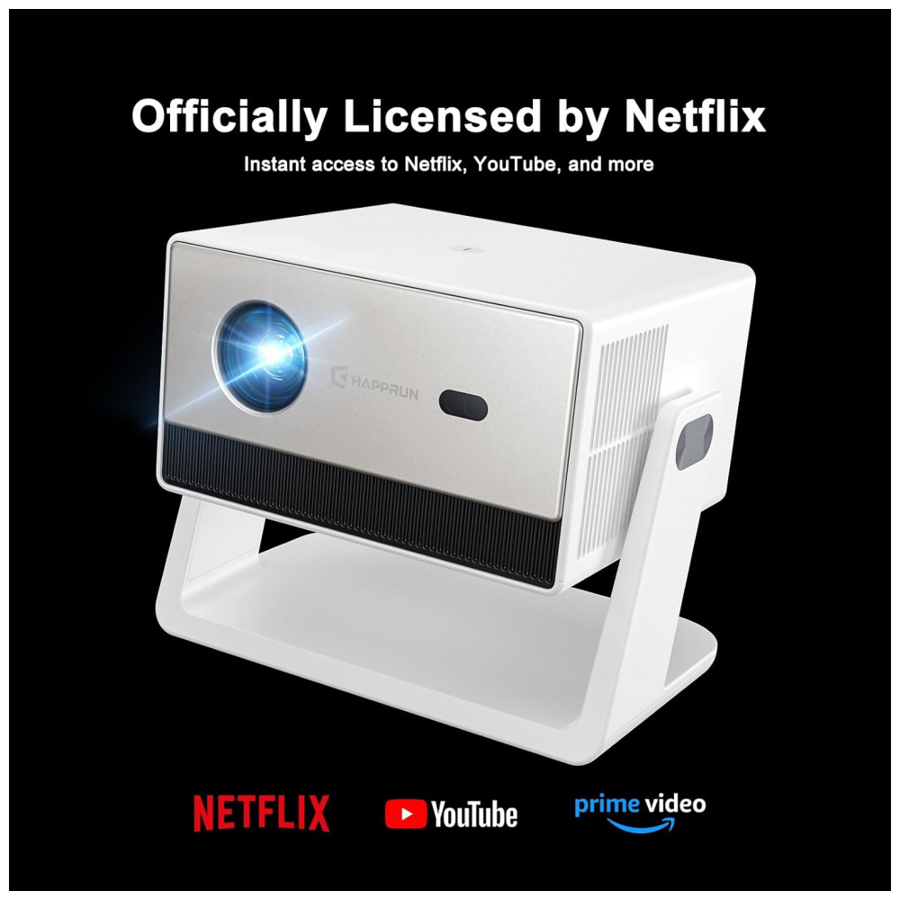 Projetor Inteligente Full HD 1500 ANSI com Suporte, HAPPRUN Decodificação 4K com Wifi e Bluetooth, Compatível com Netflix e Apps Integrados, - Imagem 2