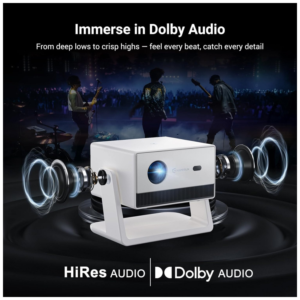 Projetor Inteligente Full HD 1500 ANSI com Suporte, HAPPRUN Decodificação 4K com Wifi e Bluetooth, Compatível com Netflix e Apps Integrados, - Imagem 3