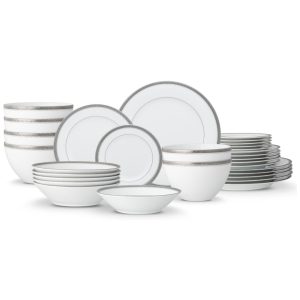 Aparelho de Jantar Porcelana Noritake Charlotta Platinum 30 Peças Redondo BPA Free Para 6 Pessoas Micro-ondas e Lava-Louças