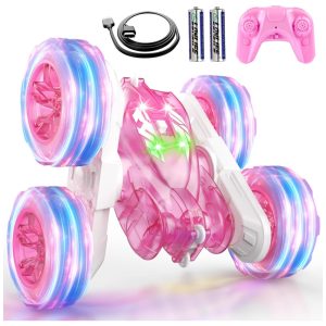 Mini Carro Elétrico Rosa Recarregável USB-C - Controle Remoto Luzes Coloridas Roda 360° - Brinquedo MeninasRacingFun