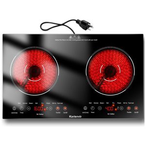 Cooktop Elétrico de 2 Bocas 110v Embutir Preto Funções e Controle de Toque Trava de Segurança - Karienvir