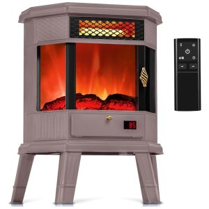Lareira Elétrica Portátil Autônoma com Efeito de Chamas 3D Controle Remoto e Temporizador 110V 1500W RealSmart Marrom