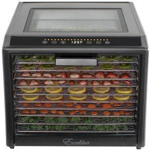 Desidratador de Alimentos com 10 Bandejas Controle de Temperatura Porta de Vidro para Visualização e Display LED 800W Excalibur Cinza