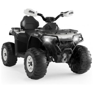 Carro Elétrico Infantil Hipicute 12V Preto com Controle Remoto, Luzes LED, Música e Freio de Emergência - Ideal para Crianças de 3 a 8 Anos