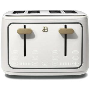 Torradeira elétrica Beautiful 4 fatias branca com display digital touch ranhuras largas autoajustáveis controle de tostagem 1800W 110V