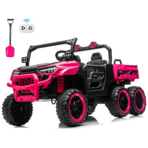 Caminhão Basculante Infantil Letsgoride Rosa 24V 2 Lugares 4 Motores 100W Caçamba Automática 4WD Bluetooth Música LED 6 Rodas