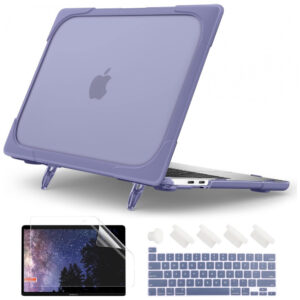Capa Rígida Batianda para MacBook Pro 13" – Modelos A2338, A2289, A2251 com Suporte Dobrável, Tampa de Teclado e Película de Tela – Cinza Lavanda
