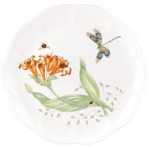 Pires de 22 cm com Tema de Flores e Libélula Formato Redondo e Material de Porcelana LENOX Branco