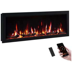 Lareira Elétrica de Embutir A45x183L cm com 9 Cores de Chama Temporizador Desligamento de Segurança Compatível Alexa e Google Assistant 110V 1500W PuraFlame Preta
