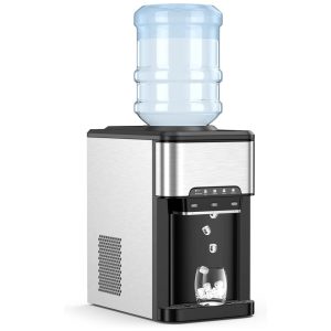 Máquina de Gelo 3 em 1 Produz 21 kg em 24H com Carregamento Superior e Dispensador de Água Quente ou Fria 110V PETSITE Prata