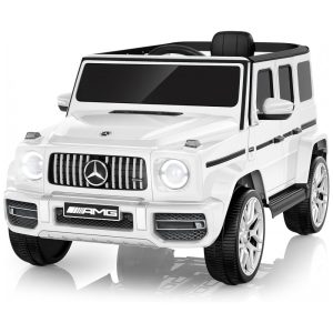 Carro Elétrico Infantil Licenciado AceCruisers Mercedes-Benz G63 12V Branco 2 Motores Controle Remoto Música LED 3 Velocidades Cinto
