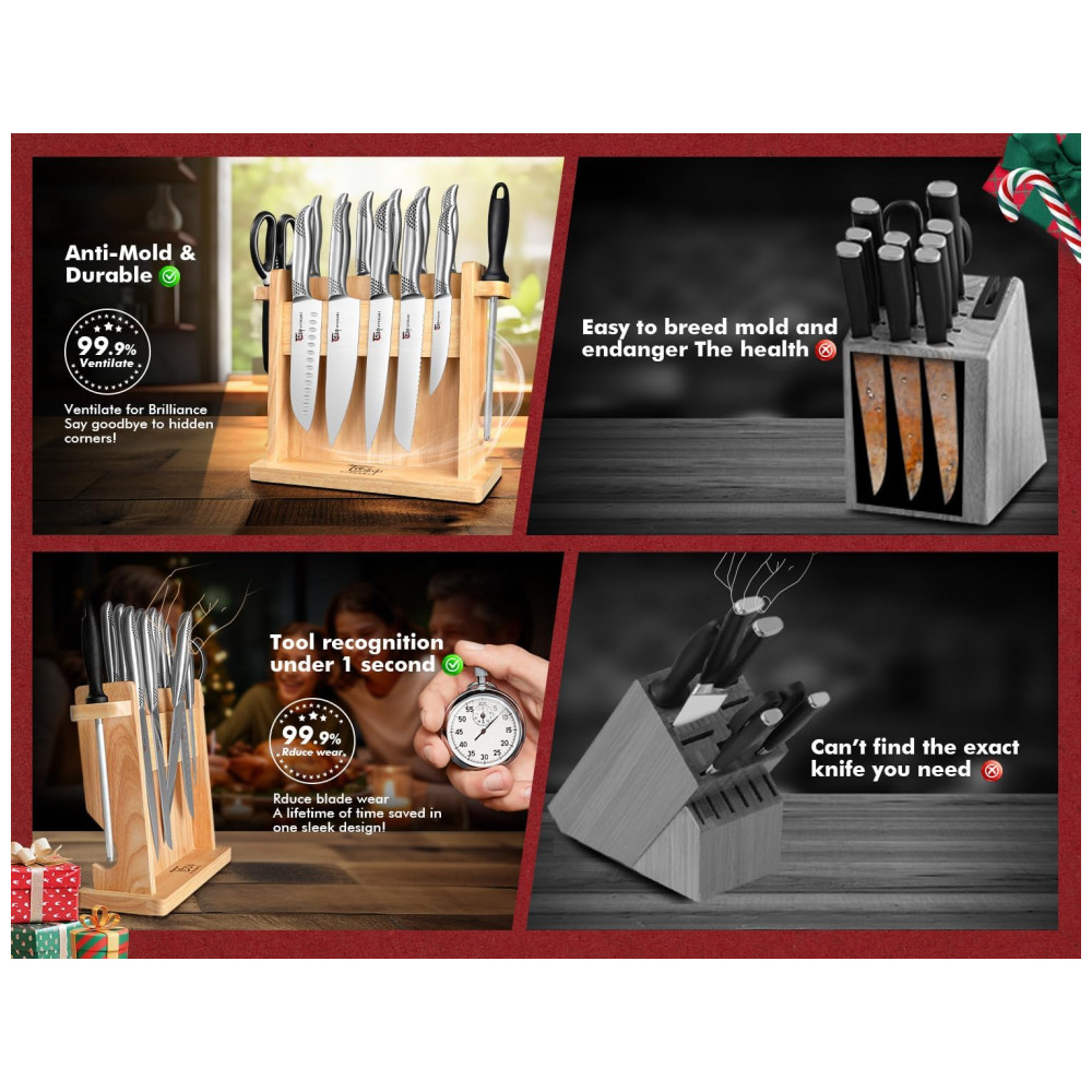 Conjunto de Facas em Aço Inoxidável com Suporte Magnético 14 Peças SYOKAMI Prata e Preto - Imagem 3