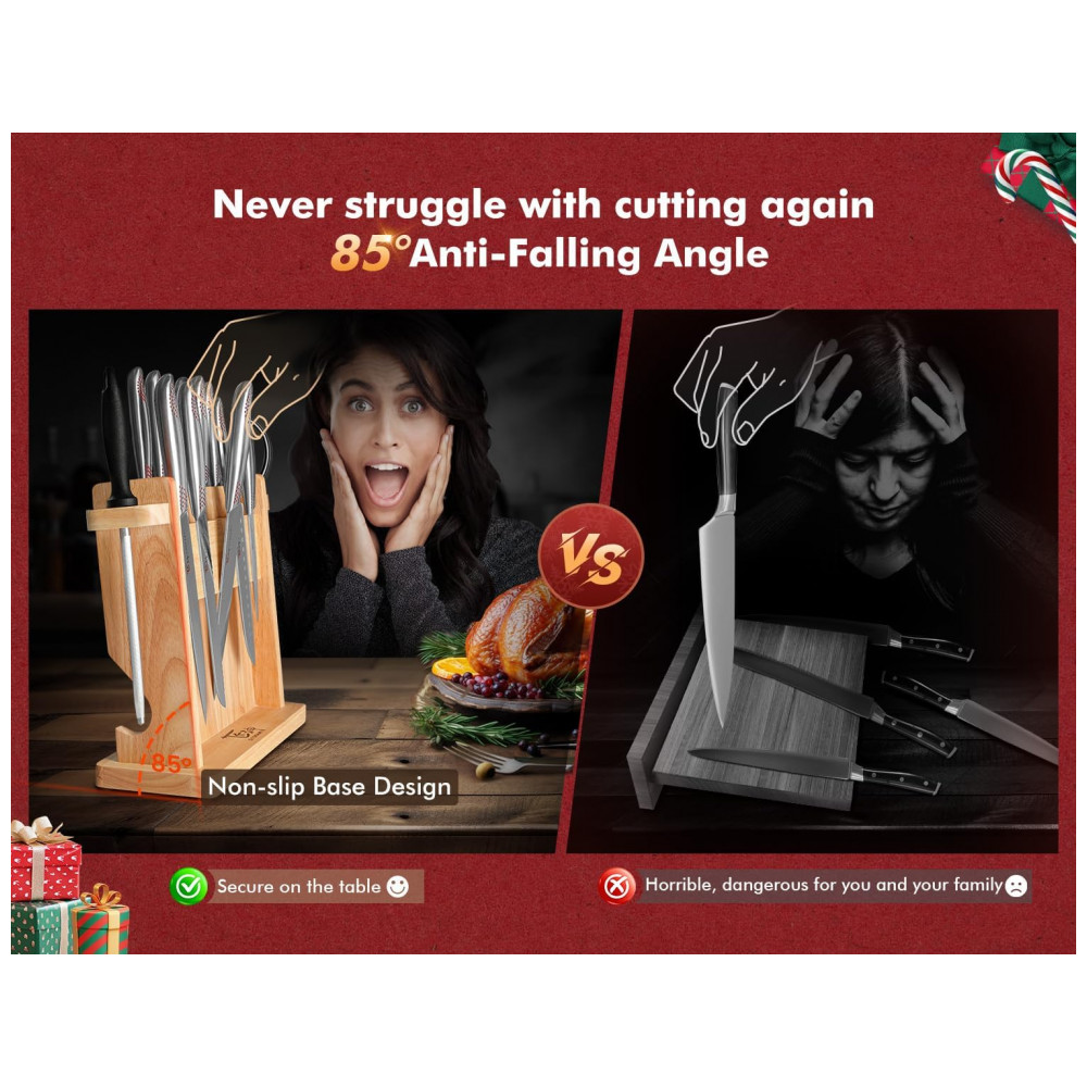 Conjunto de Facas em Aço Inoxidável com Suporte Magnético 14 Peças SYOKAMI Prata e Preto - Imagem 6