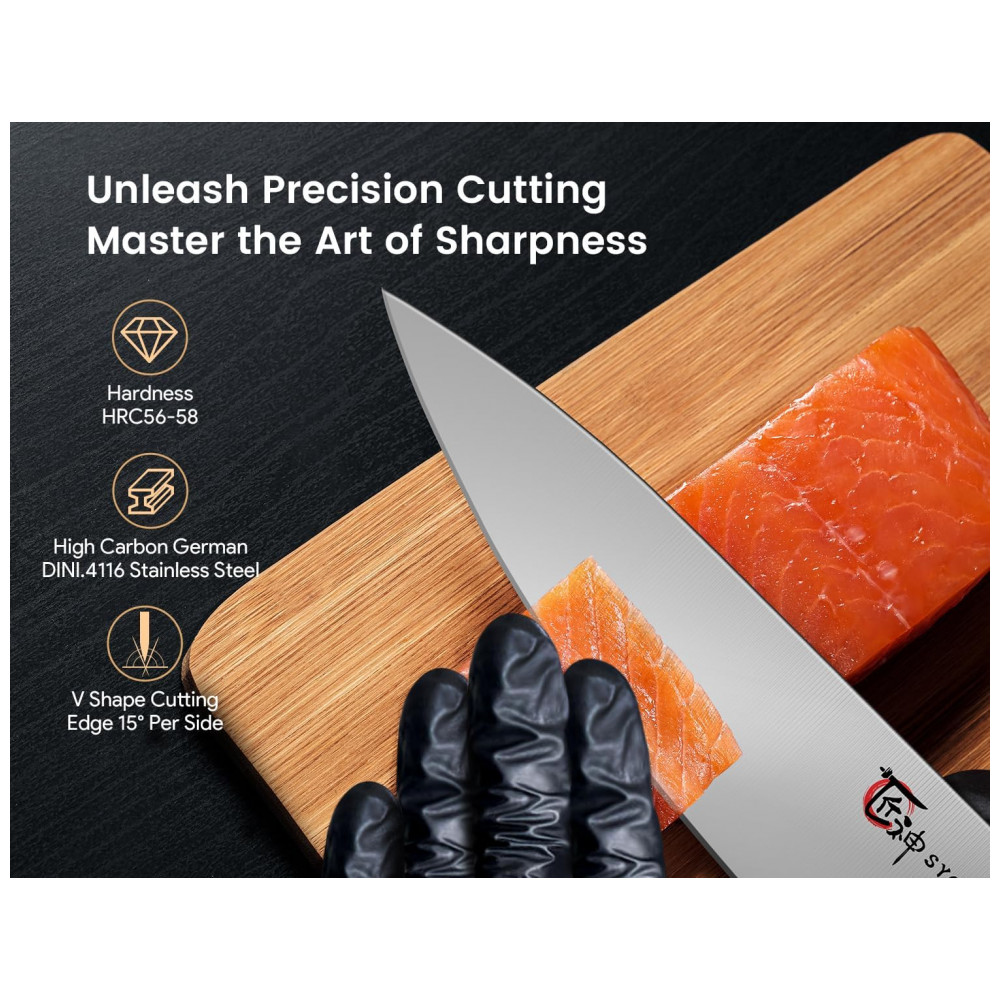 Conjunto de Facas em Aço Inoxidável com Suporte Magnético 14 Peças SYOKAMI Prata e Preto - Imagem 8