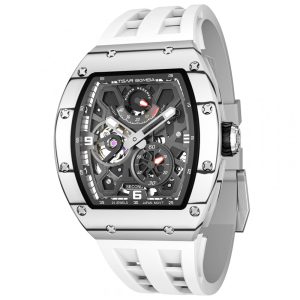 TSAR BOMBA Relógio Masculino Automático Luxo Carbono e Cerâmica Vidro Safira Resistente à Água 50M Reserva de Energia