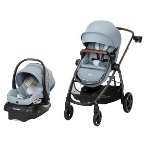 Carrinho de Bebê Travel System 5 em 1 Modular com Porta-Copos Barra de Proteção e Capa de Chuva Maxi Cosi Zelia Luxe Azul