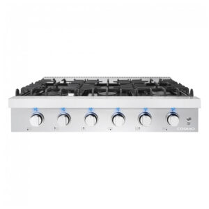 Cooktop a gás slide-in 91cm Cosmo inox queimadores italianos selados mesa em porcelana preta 6 queimadores 110V