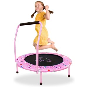 Cama Elástica Infantil com Alça e Capa Protetora para Crianças de 3 a 10 Anos Jomifin Rosa