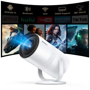 Projetor Portátil WISHOLY Cor 4 Android 12 Foco Elétrico Keystone Automático Rotação 180° 1080P Suporte 4K WiFi 6 Bluetooth