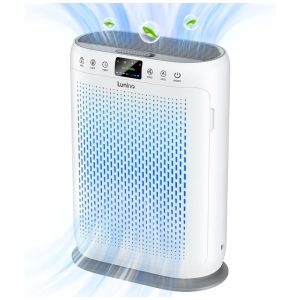 Purificador de Ar para Ambientes até 160m² com Filtro H13 HEPA Sensor de Qualidade Função de Aromaterapia e Visor LED PM2.5 110V Lunino Branco