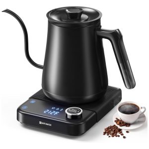 Chaleira Elétrica HIYAKOI Gooseneck com Controle de Temperatura Ideal para Café e Chá Aquecimento Rápido de 1200W em Aço Inoxidável 08L