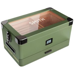 CASE ELEGANCE: Estojo Umidor Militar Monogramado com Tampo de Vidro Espesso e Cedro Sistema Fácil de Umidificação e Higrômetro Digital Preciso Verde