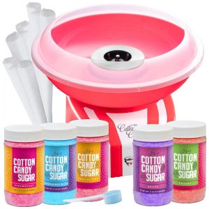 Máquina de Algodão Doce Elétrica Inclui 5 Frascos de 350mL com Sabores de Açúcar Floss 50 Cones de Papel e Colher 110V The Candery Rosa