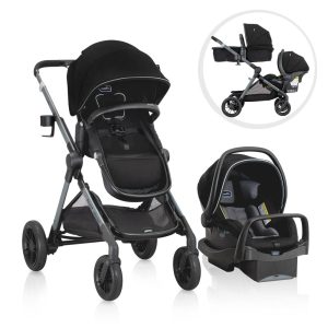 Carrinho de Bebê Travel System com 23 Configurações e Barra Anti-Rebote Evenflo Pivot Xpand Preto