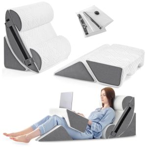 Conjunto de 6 Travesseiros Ortopédicos para Dormir com Espuma Pós Cirúrgica Antirronco Yojoker Cinza e Branco