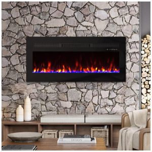 Lareira Elétrica Panana de 152 cm Embutida ou de Parede com Timer LED Touch Controle Remoto Chamas Ajustáveis em Cor e Velocidade