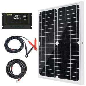 Kit Painel Monocristalino à prova dágua 20W 12V 1 painel TP SOLAR Branco