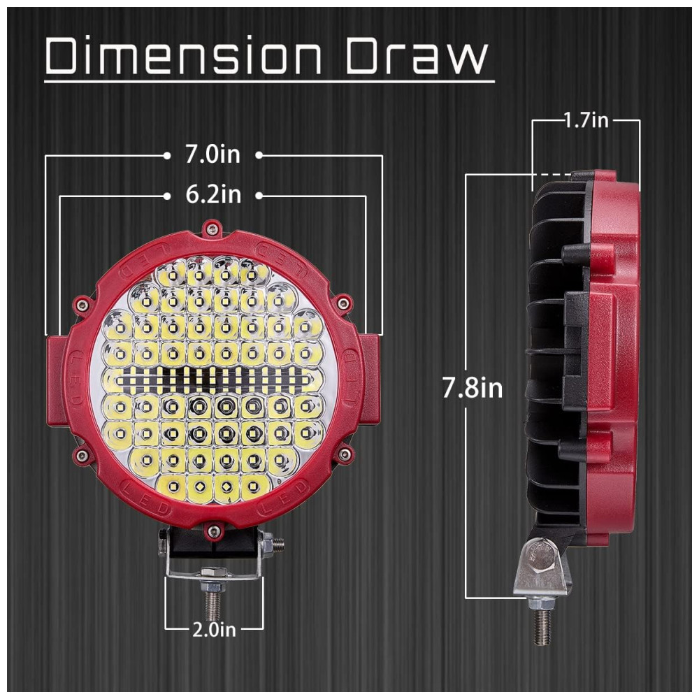 Farol Auxiliar LED para Carros 4X4 20000LM 210W 12 24V 2 Peças LIGHTBOSS 7inch off road lighting Vermelho - Imagem 2