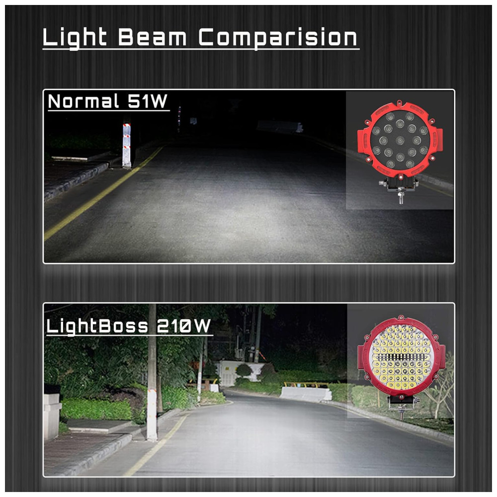 Farol Auxiliar LED para Carros 4X4 20000LM 210W 12 24V 2 Peças LIGHTBOSS 7inch off road lighting Vermelho - Imagem 3