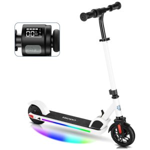 Patinete Elétrico Infantil Dobrável com Velocidade e Altura Ajustáveis Luzes Coloridas e Display LED para Crianças de 8 a 14 Anos 150W Caroma E35 Branco