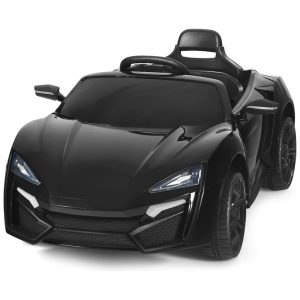 Ride on Car veículo elétrico alimentado por bateria de 12V com modos de controle remoto manual e 2.4G luzes LED buzina música MP3 USB TF 3 velocidades suspensão de mola passeio de brinquedo para meninos e meninas preto COSTZON