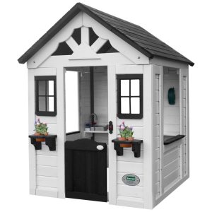 Casinha Infantil de Madeira para Área Externa com Porta Estilo Country Campainha e Suportes para Vasos de Flores Backyard Discovery 2303010 Branco