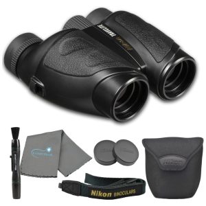 Binóculos 10x25 para Adultos com Caneta de Lente Nikon e Pano de Limpeza Lumintrail Nikon Travelite Preto