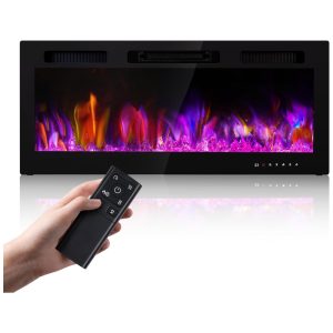 Lareira Elétrica de 107 cm Realsmart 750W/1500W Embutida ou de Parede Controle Remoto Timer 12 Cores de Chama e Brilho Ajustáveis Tela Touch