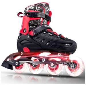 Patins Regulável e Ajustável para Jovens e Adultos com Rodas Iluminadas Tam BR 37 a 40 Kuxuan Vermelho