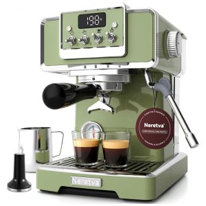Máquina de Espresso 15 Bar 58mm Vaporizador Profissional Manômetro Neretva Retro Verde 220V