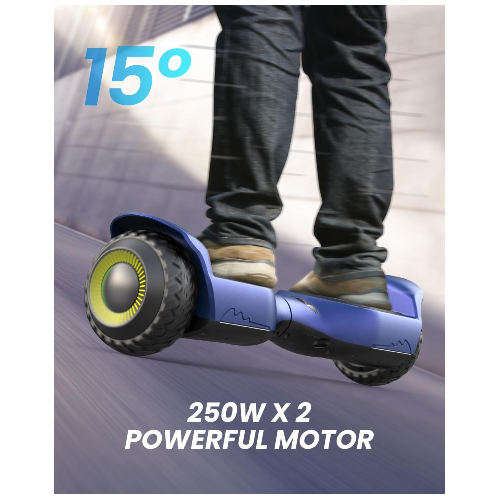 Hoverboard GYROOR G13 6,5″ All Terrain Preto com LED, Bluetooth, Motores Duplos 250 W, até ~12 km/h – Certificação UL2272, Azul - Imagem 2